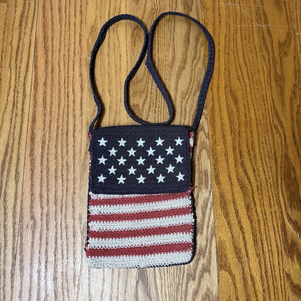 Crocheted Purse American Flag Patriotic Red White Blue 4th of July Americana Bag